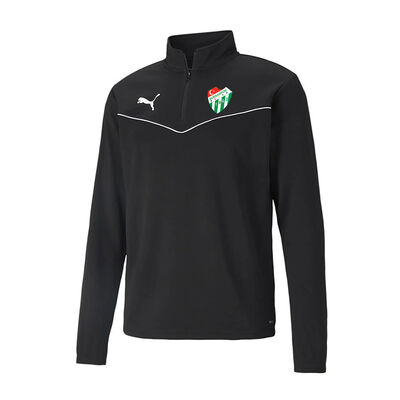 Sweat Puma Yarım Fermuar Logo Siyah