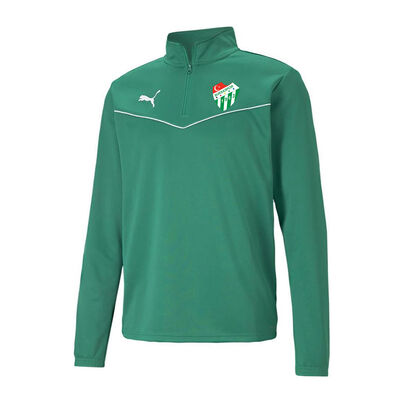 Sweat Puma Yarım Fermuar Logo Yeşil